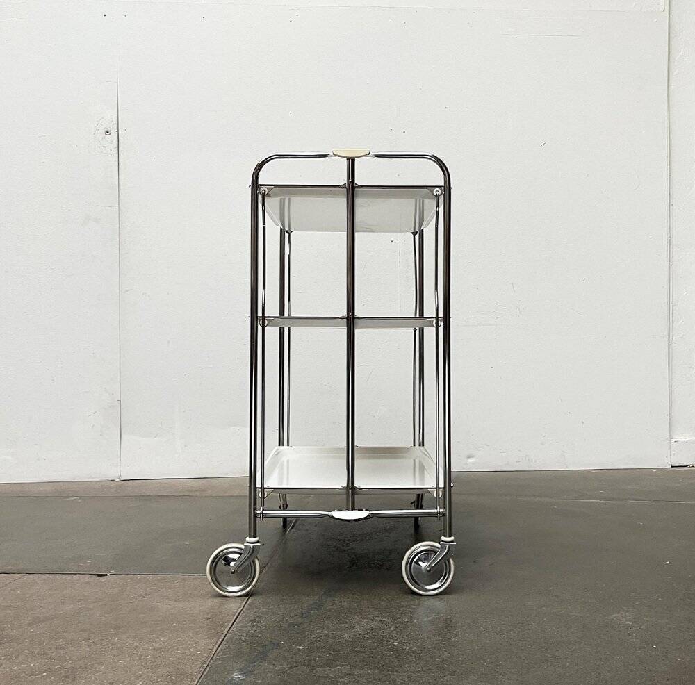 Vintage German folding service trolley with 3 shelves, 1970s.