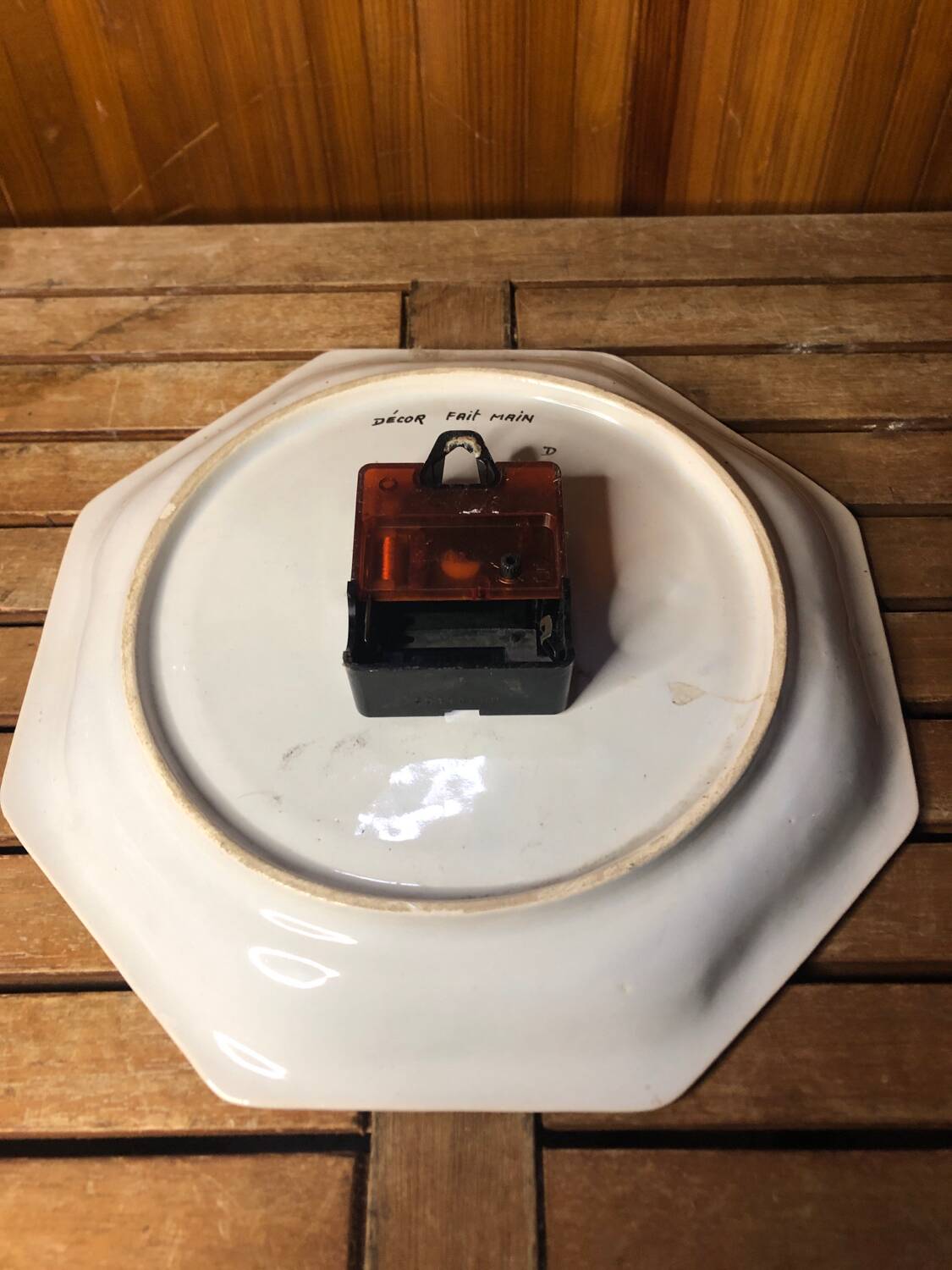 Old pendulum plate junghans white painted ceramic vintage #a537
