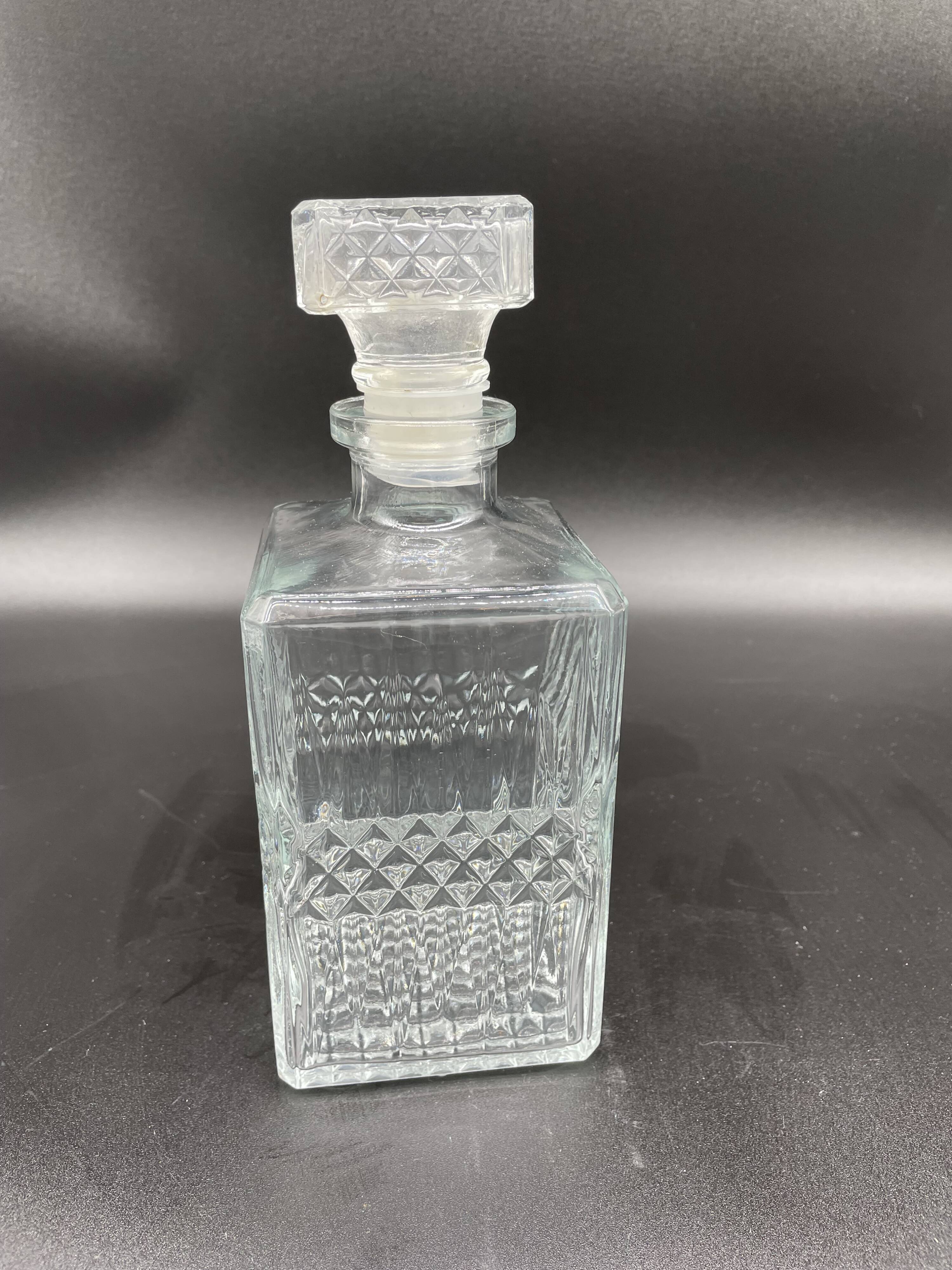 Vintage, whisky decanter, bottle, pitcher, cap, diamond decoration, spikes, 1960s, 1970s, Glass