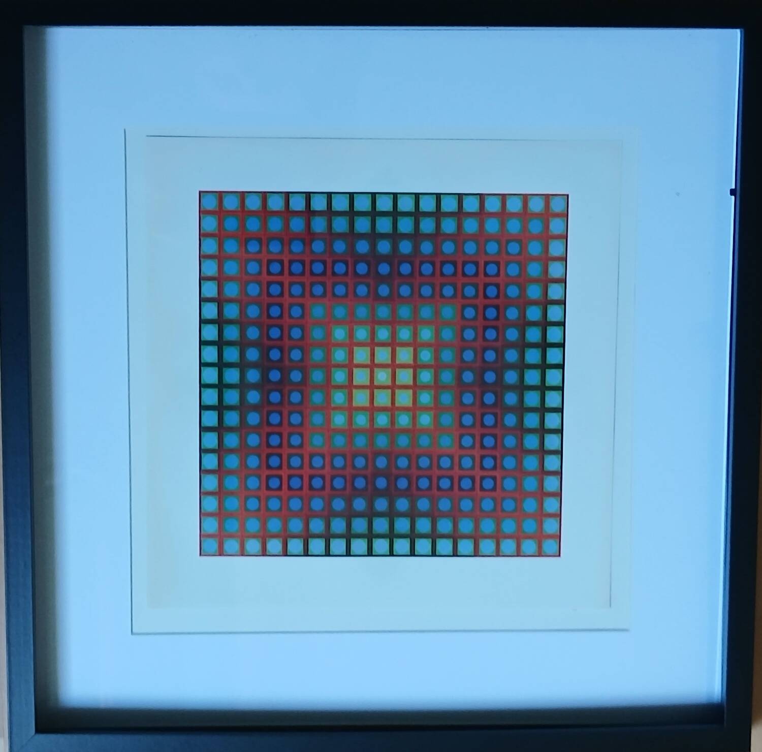 Vasarely Kinetic Painting - "Chromatic Vibration" (Red & Blue) -