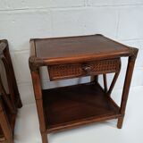 Pair of wooden bedside tables, bamboo and canning