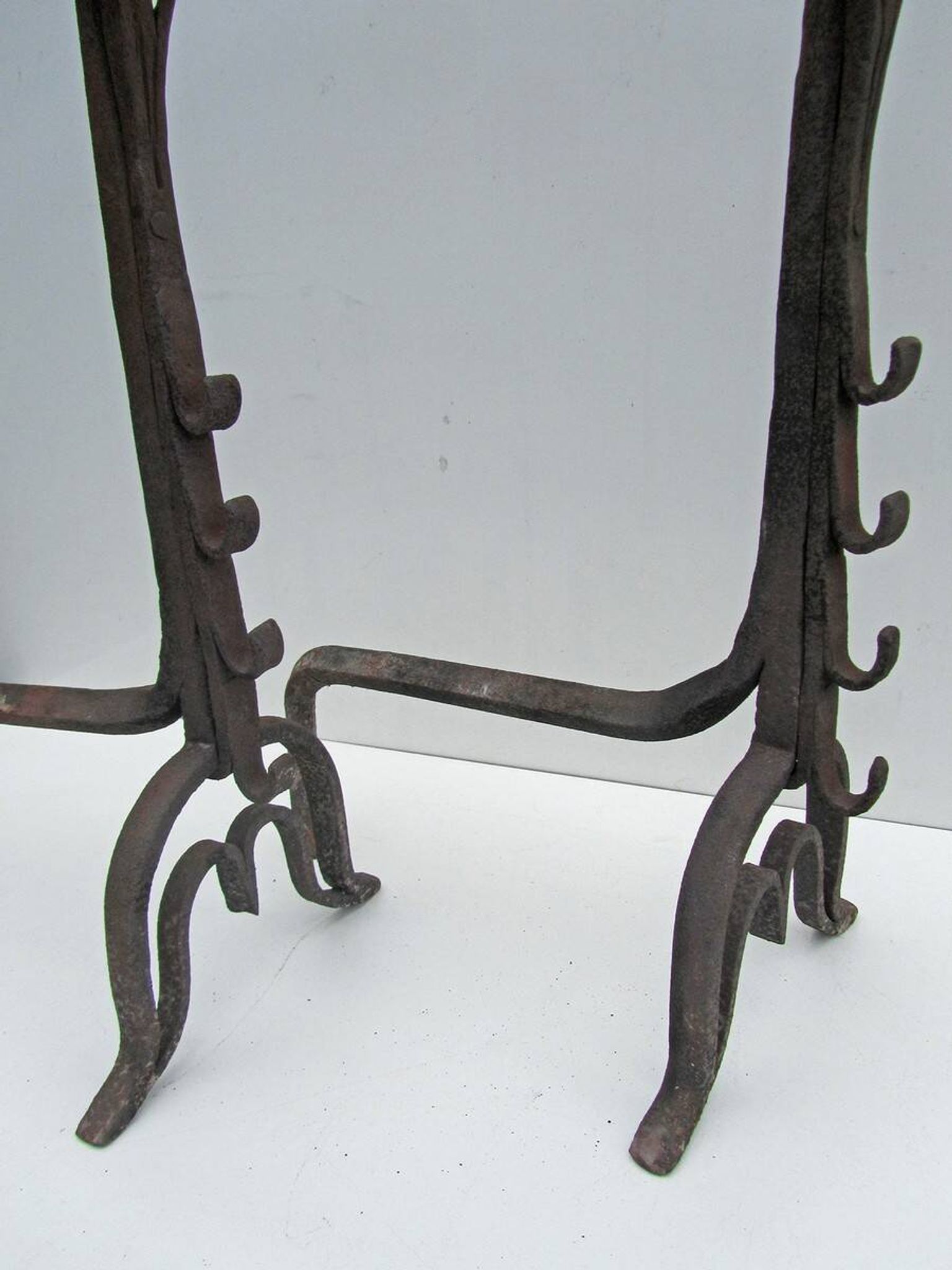 17th-18th Century Hand Forged Iron Dragon Gothic Andirons or Firedogs