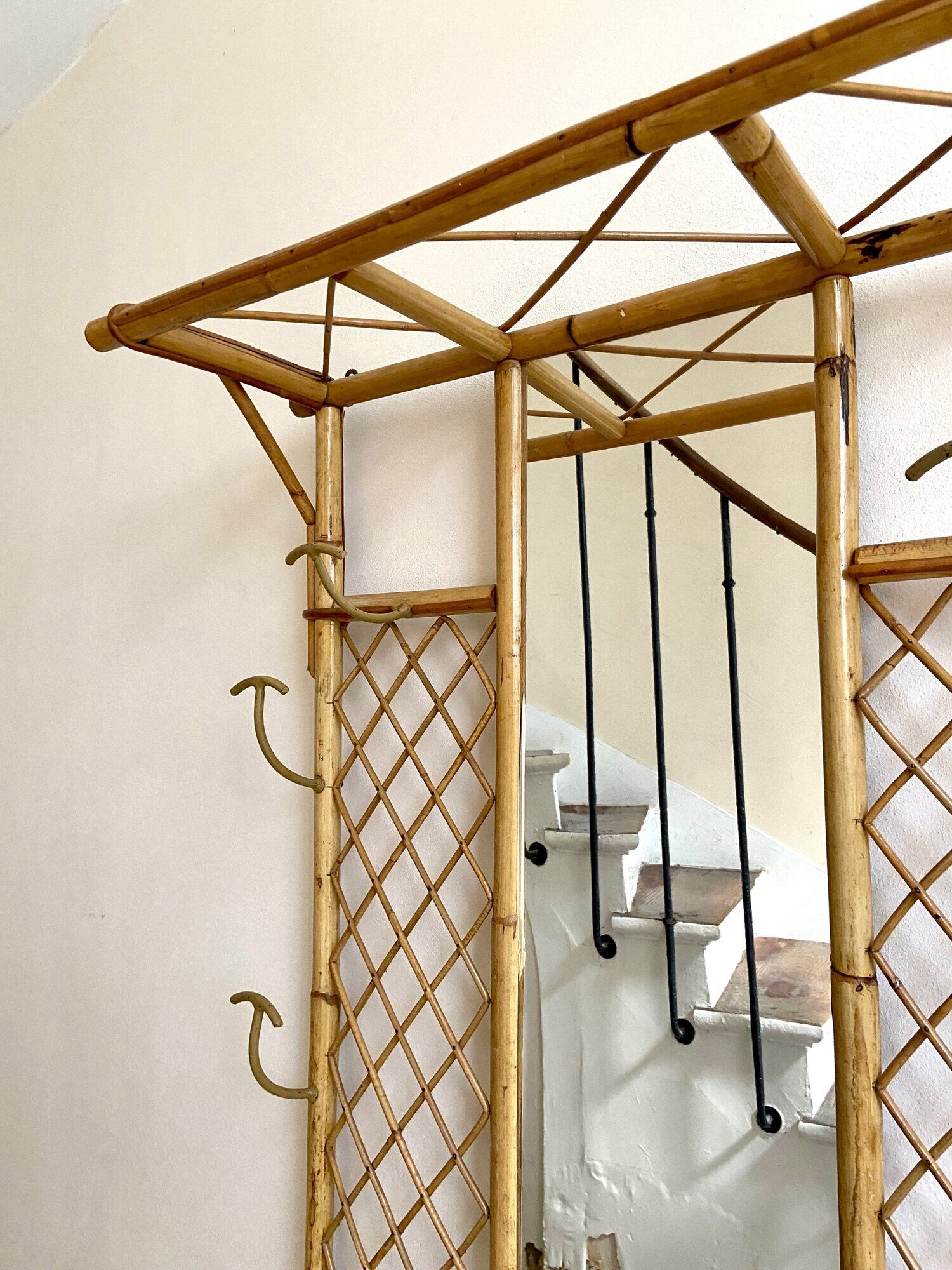 Wall-mounted coat rack with mirror and umbrella stand, 1950s-60s