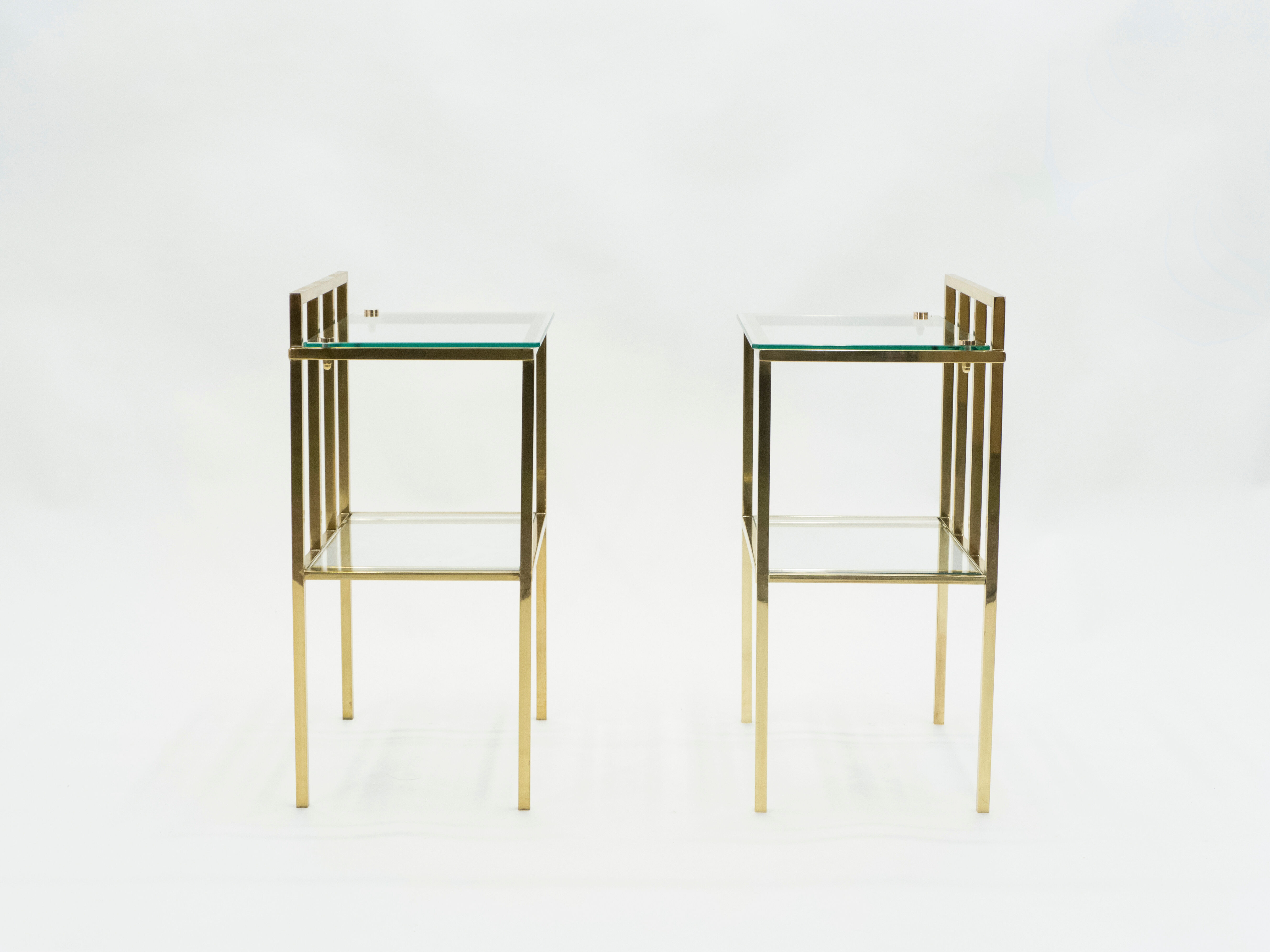Pair of sofa tables in glass and brass 1960s
