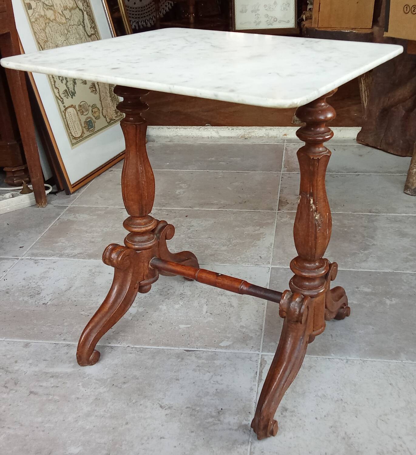 Old small marble and wood side table