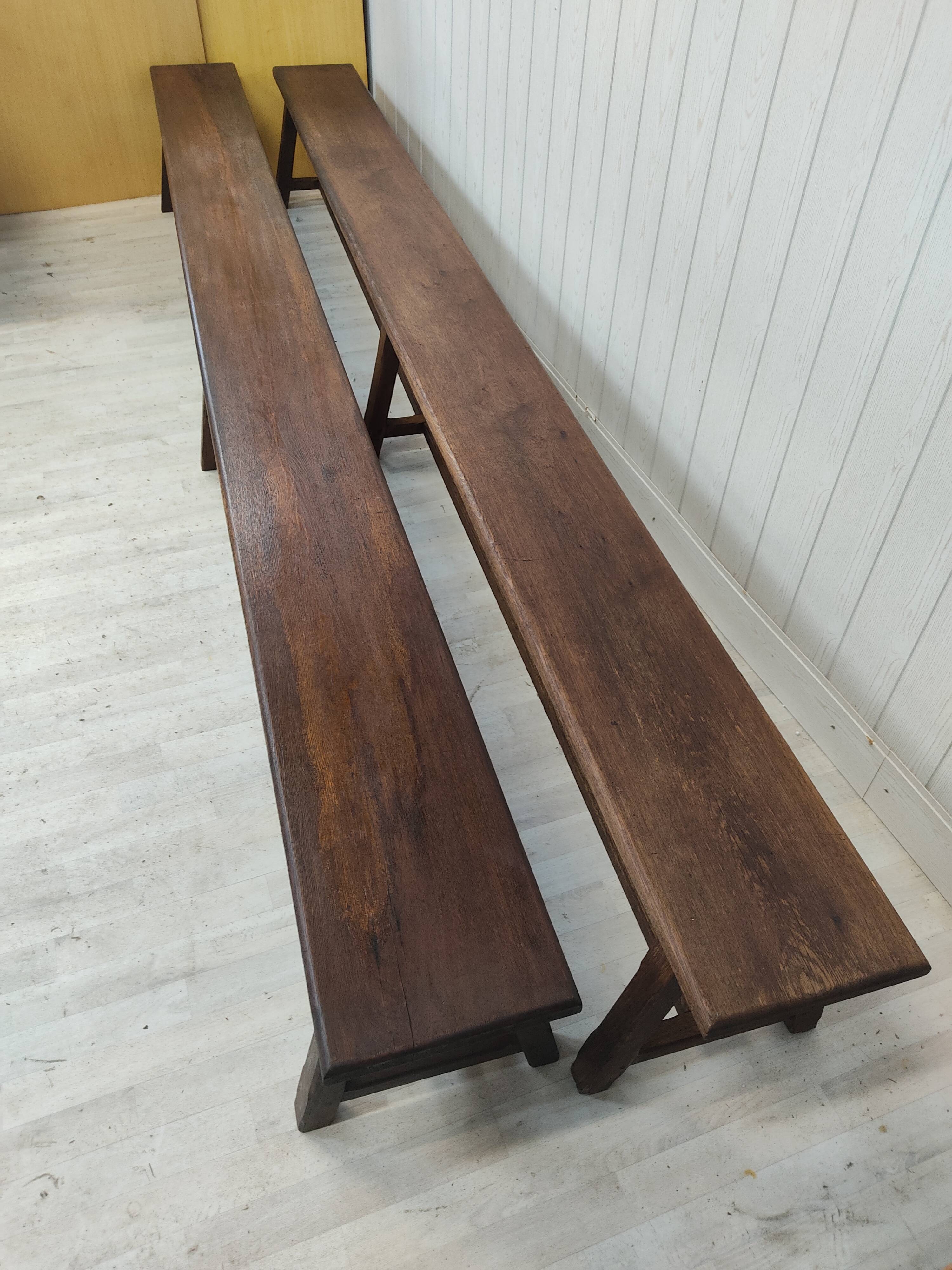 Farmhouse table 3m60 extendable solid oak and its two benches