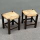Pair of vintage straw-seat stools