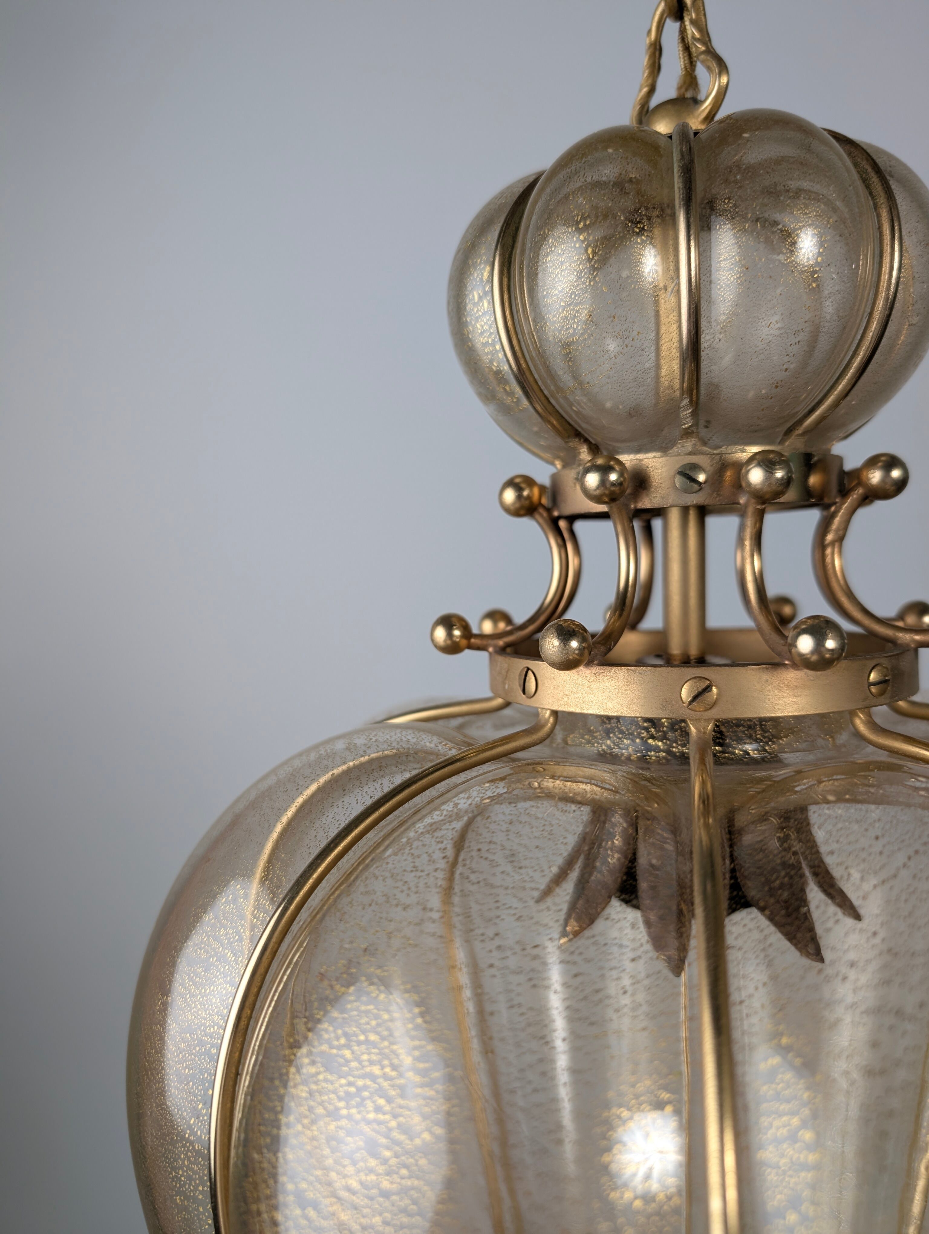 Barovier & Toso Murano blown glass lantern with 24k gold and brass, 1960s