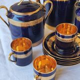 Limoges porcelain coffee service - Egle - Oven blue and gold -