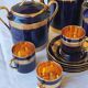 Limoges porcelain coffee service - Egle - Oven blue and gold -