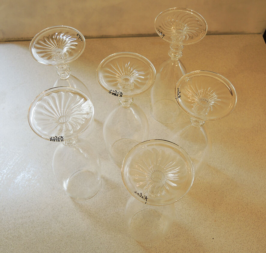 6 champagne flutes in blown glass