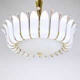 Grand chandelier Rupert Nikoll 27" mid-century brass with leaves, Austria, 1950.