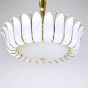 Grand chandelier Rupert Nikoll 27" mid-century brass with leaves, Austria, 1950.