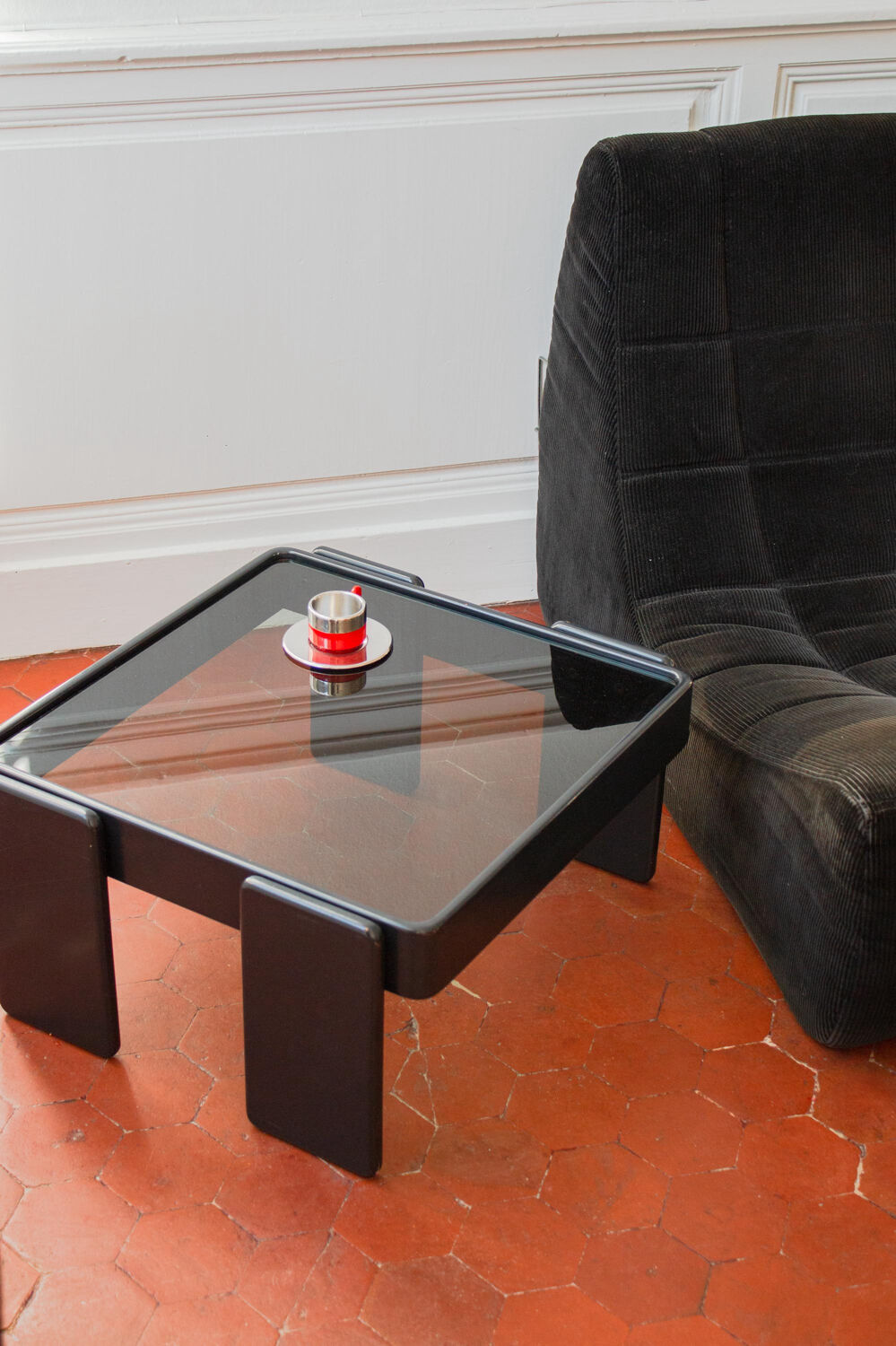 Vintage coffee table by Gianfranco Frattini for Cassina, grey lacquered beech.