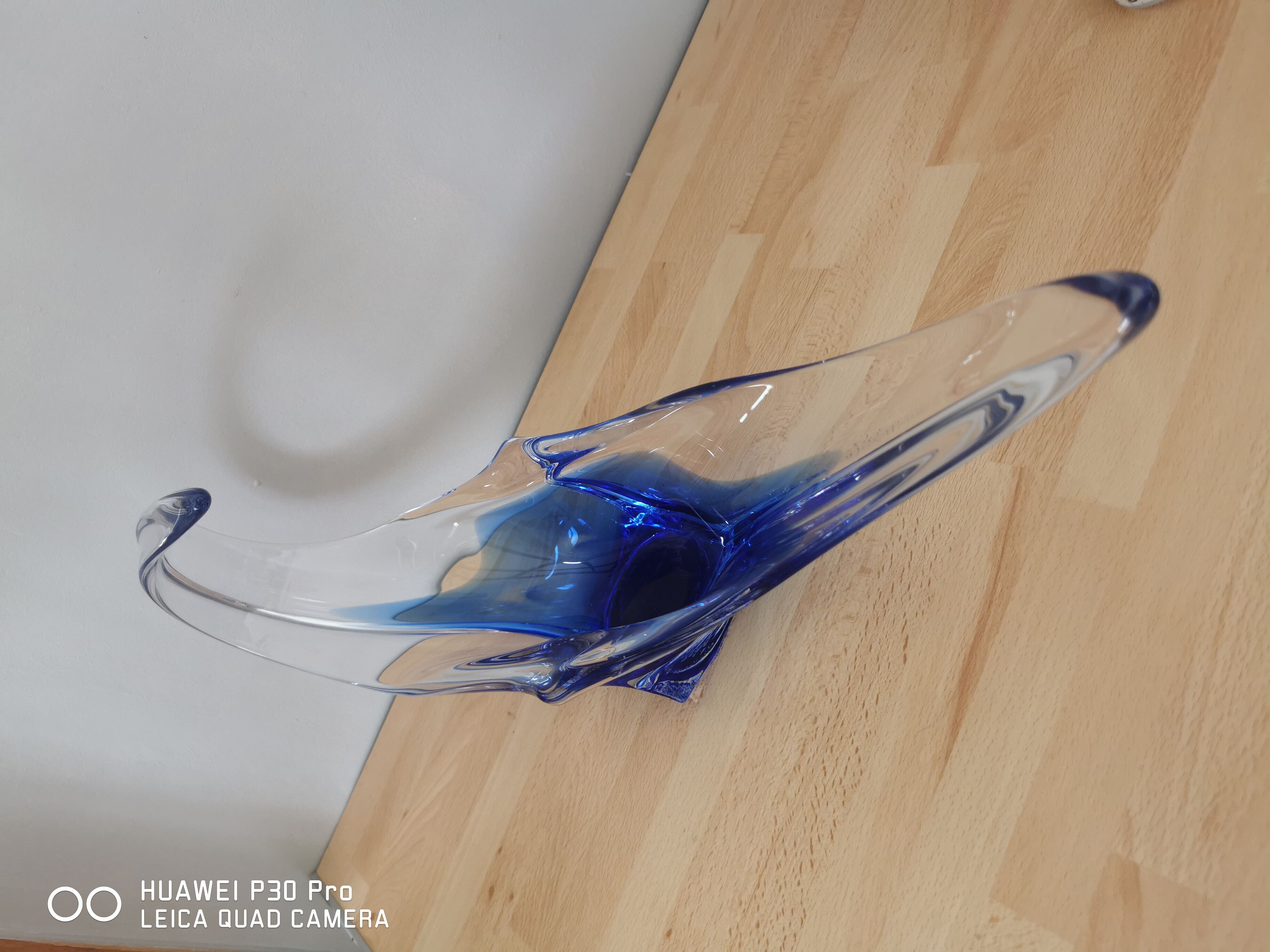 Half crystal blown with cane trinket bowl
