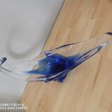 Half crystal blown with cane trinket bowl