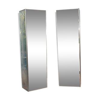 Pair of hanging stainless steel furniture and mirrors and glass dating back to 1985