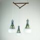 Lampe suspendue danoise moderne d'une beauté exceptionnelle en teck, verre opalin, céramique, lampe suspendue à 3 lumières