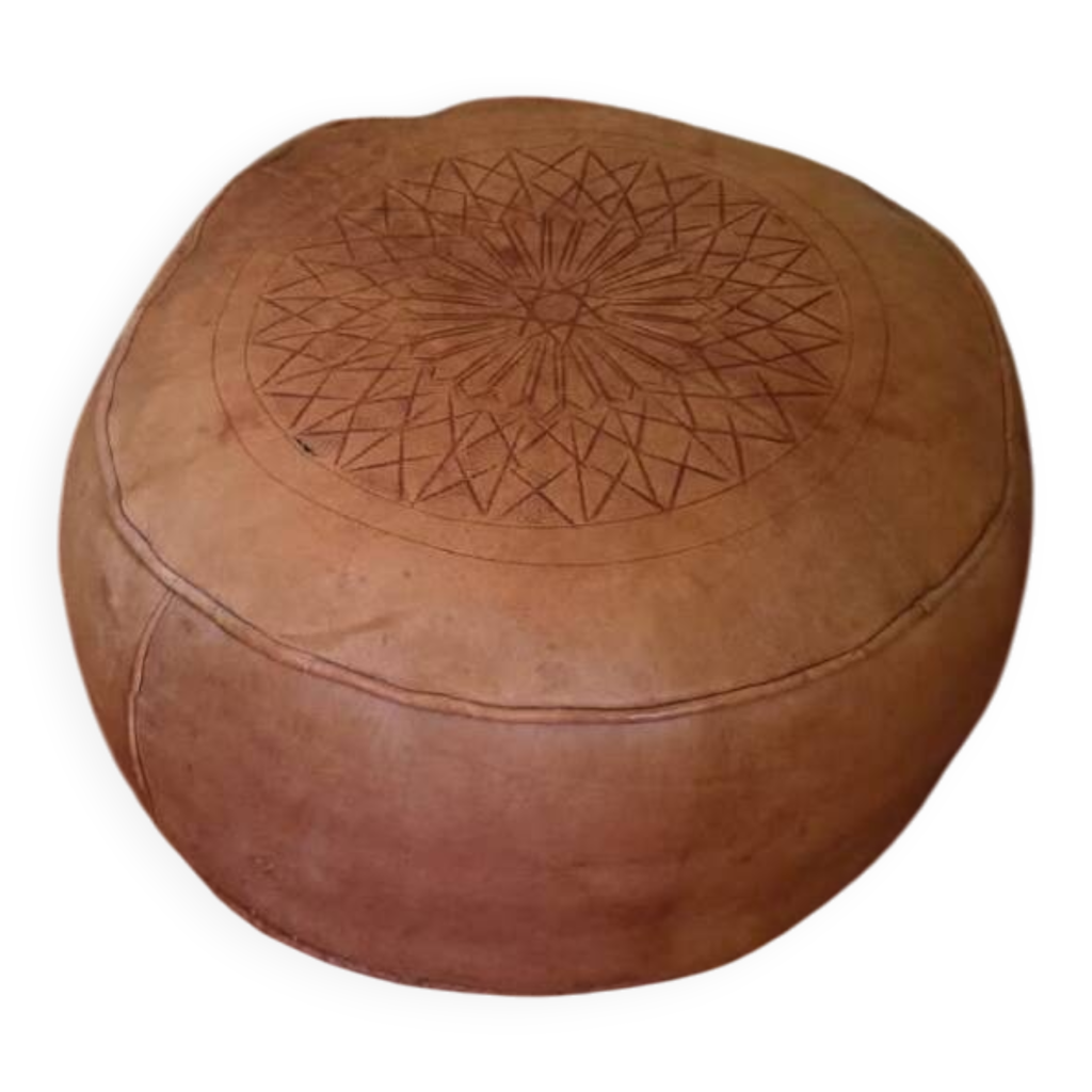 Pouf Marocain En Cuir Fait Main - Neuf - Dimensions 35x40x40 Cm - Décoration Ethnique