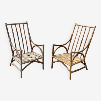 Pair of bamboo rattan armchairs