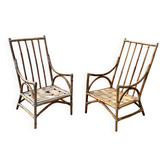 Pair of bamboo rattan armchairs