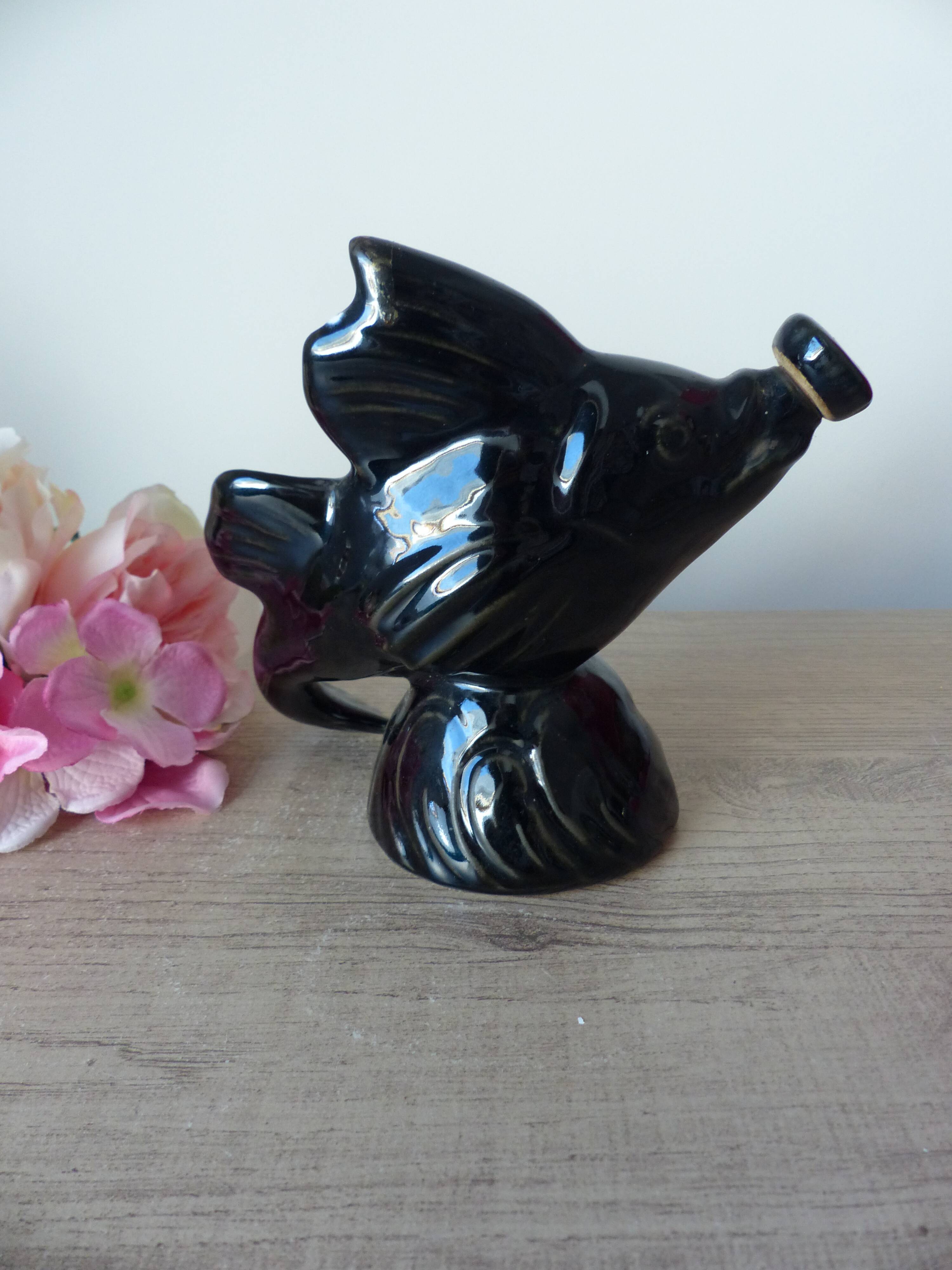 Zoomorphic fish pitcher, vintage pottery fish ceramic pitcher