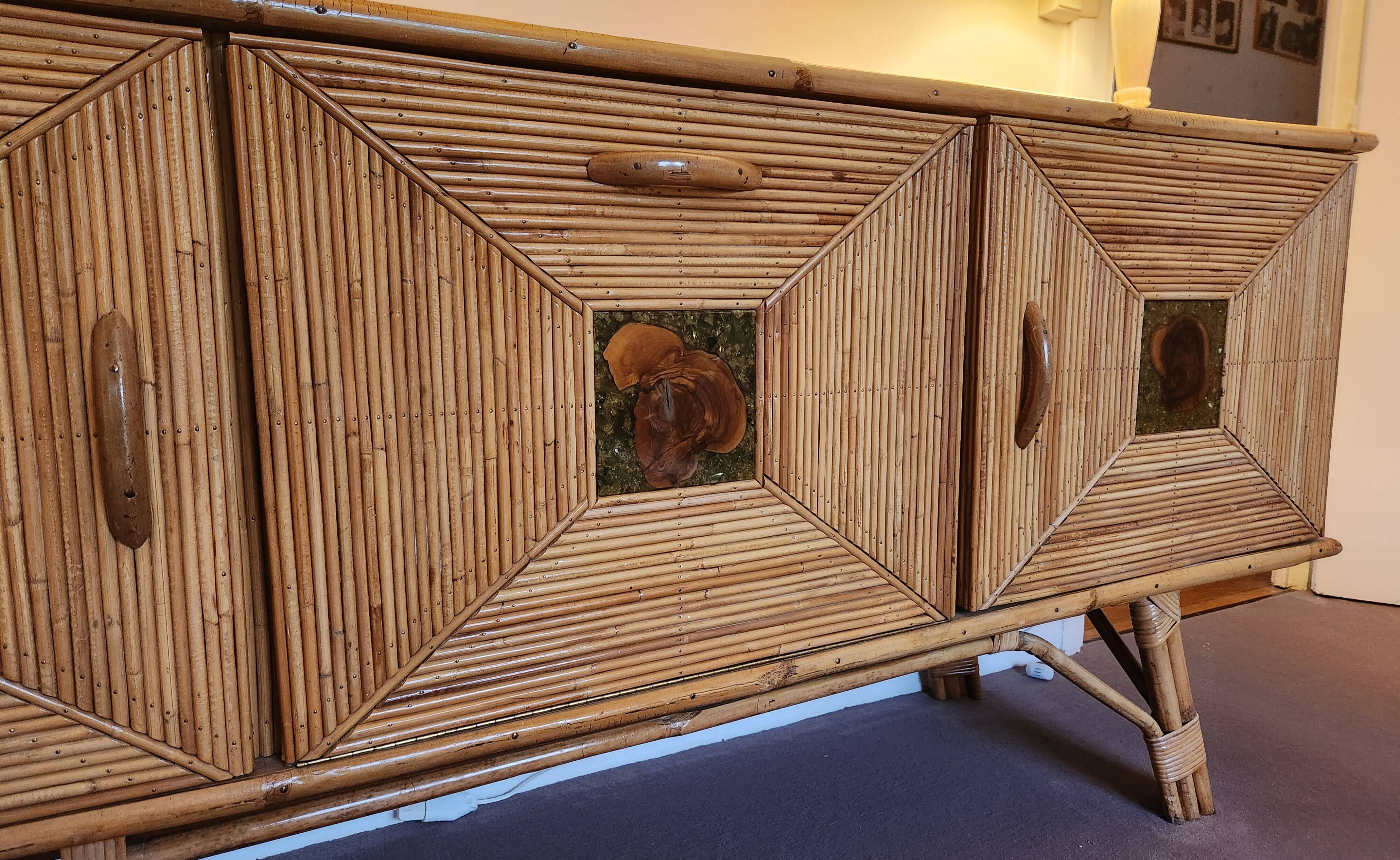 Sideboard in a row in rattan by Adrien Audoux and Frida Minet