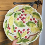Vintage fruit colander bowl in barbotine signed GV