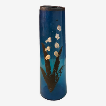 Vase emaille cylindre decor brin de muguet debut xxeme