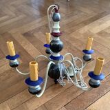Vintage 5-branch chandelier in wood and metal