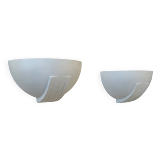 Pair of vintage plaster wall lights, matte white, France 1960