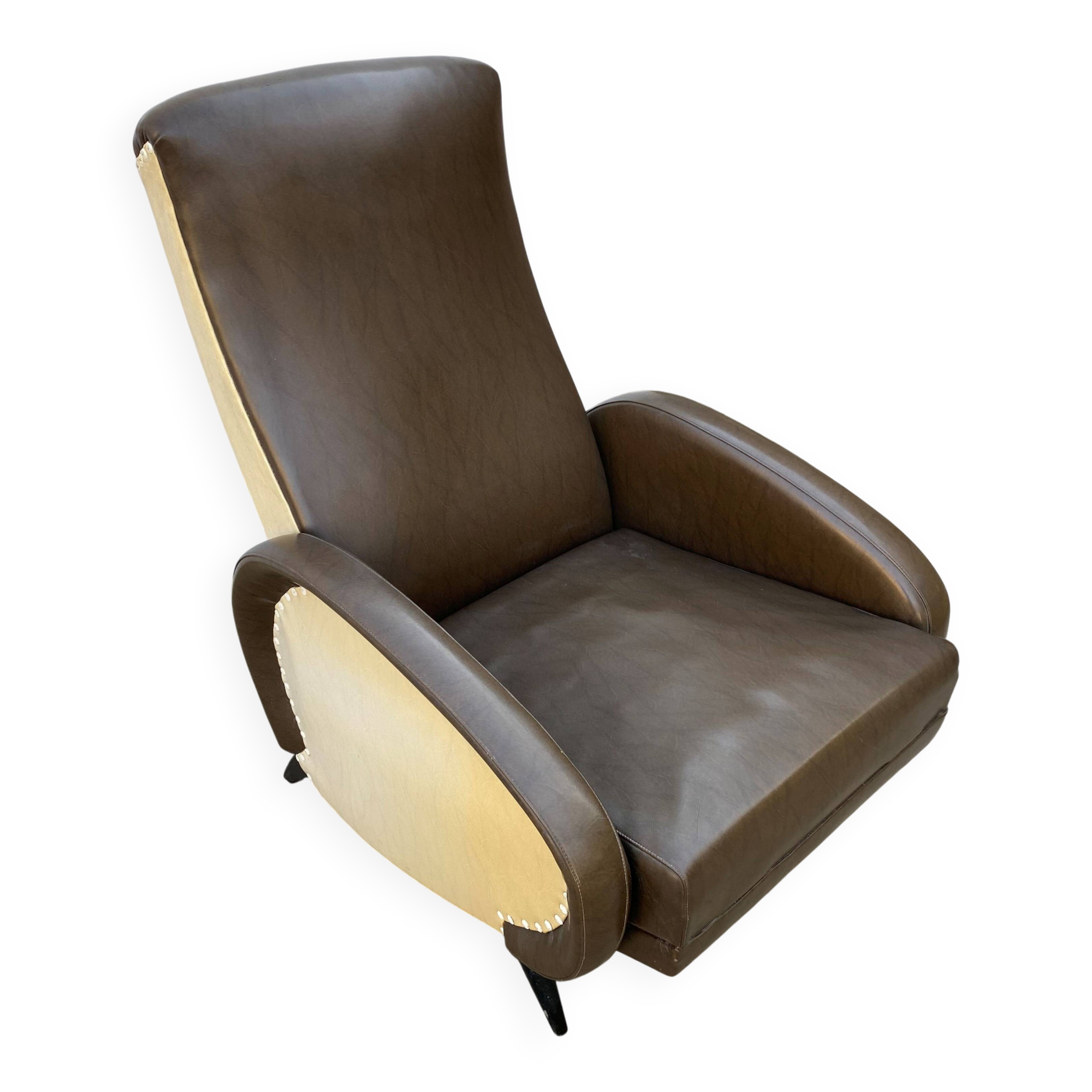 Vintage 50 faux leather reclining lounge chair with footrest
