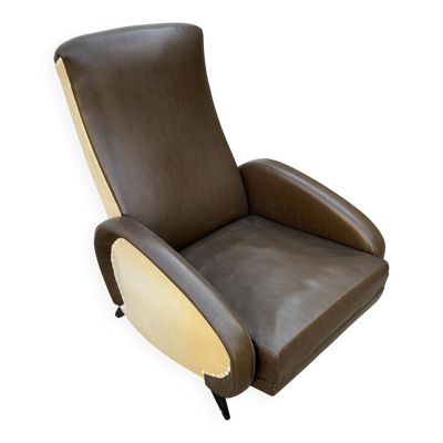 Fauteuil lounge inclinable repose pied simili cuir skai vintage 50