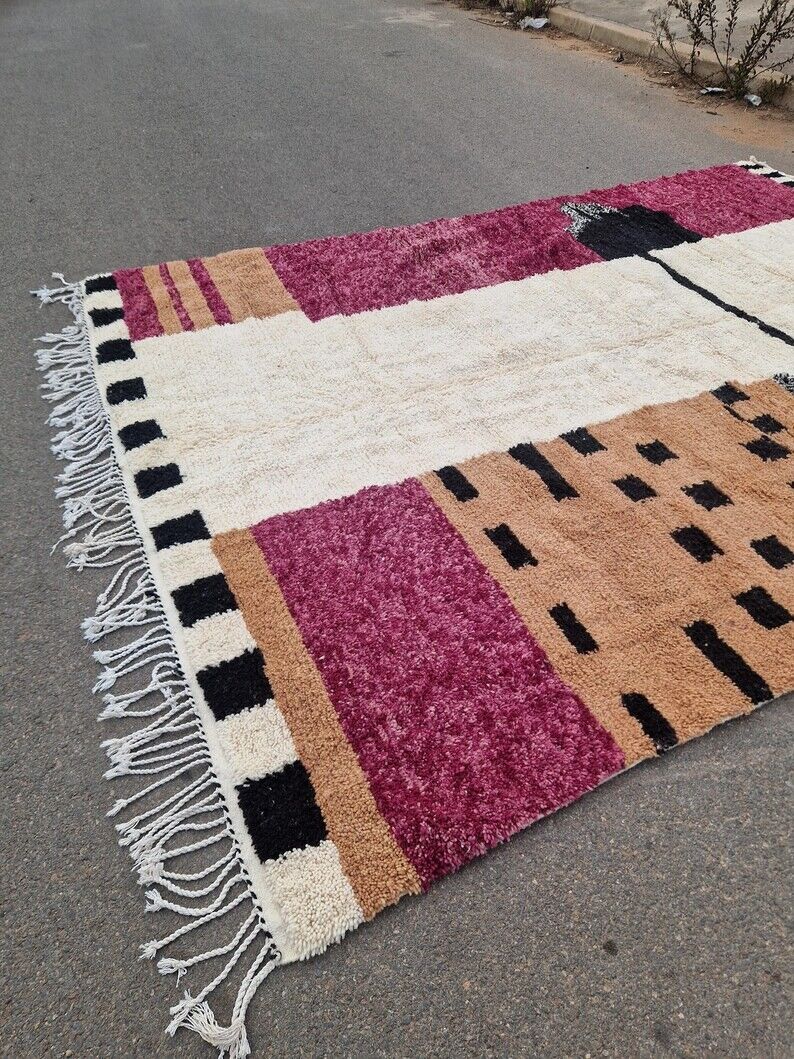 Tapis marocain fait main - marron, noir et rose - 3X2m