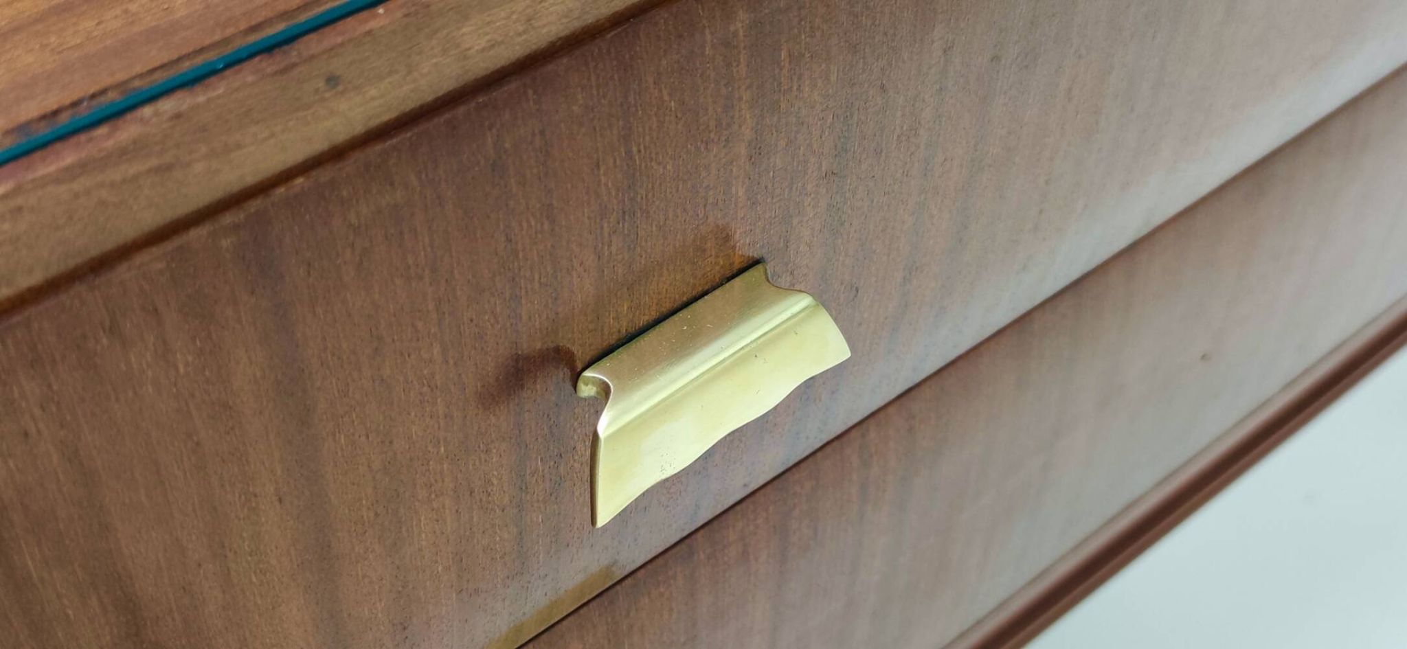 High-Quality Walnut Chest of Drawers with a Thick Glass Top, Italy