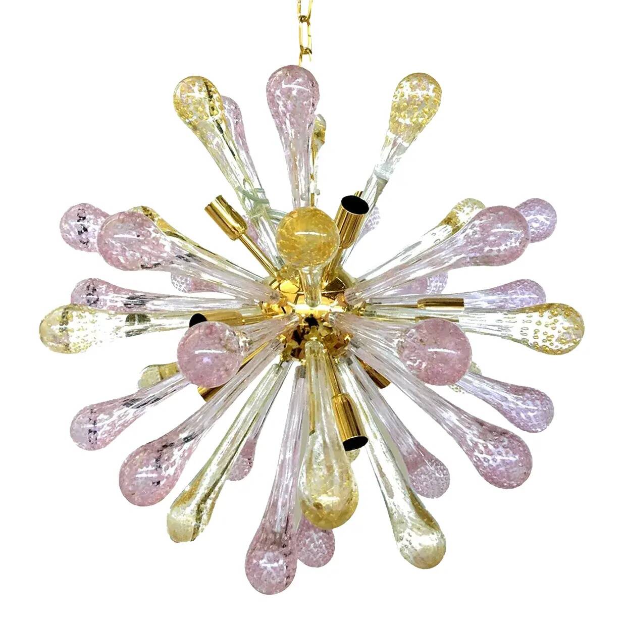Sputnik Chandelier in Murano Glass with Gold and Pink Air Drops