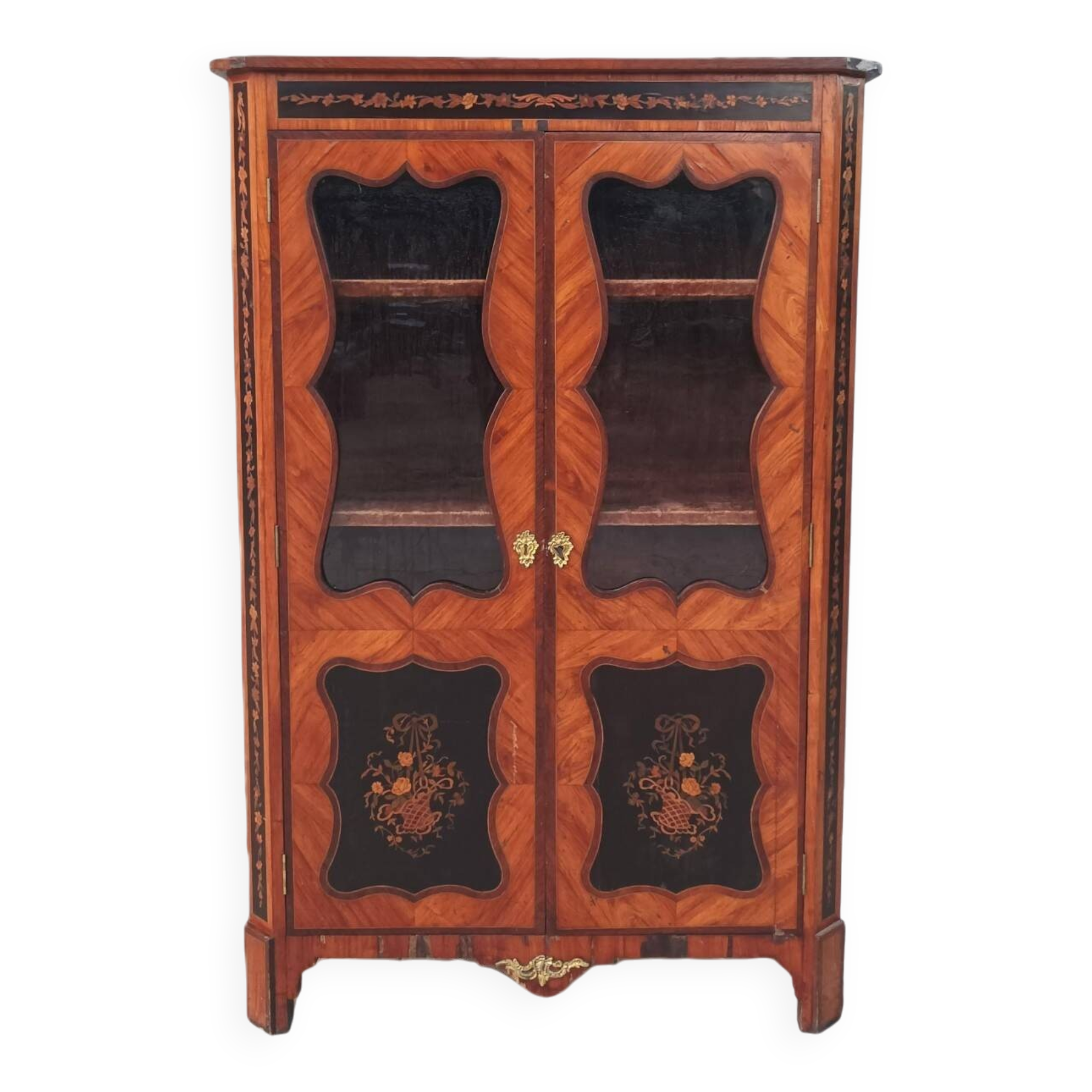 Louis XVI glass-fronted library in rosewood and amaranth veneer.