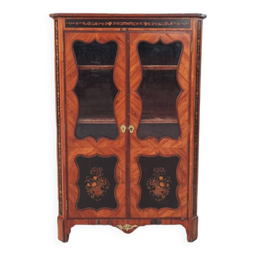 Louis XVI glass-fronted library in rosewood and amaranth veneer.