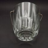 Vintage French heavy cut glass ice bucket with silver metal carry handle 4504.