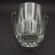 Vintage French heavy cut glass ice bucket with silver metal carry handle 4504.