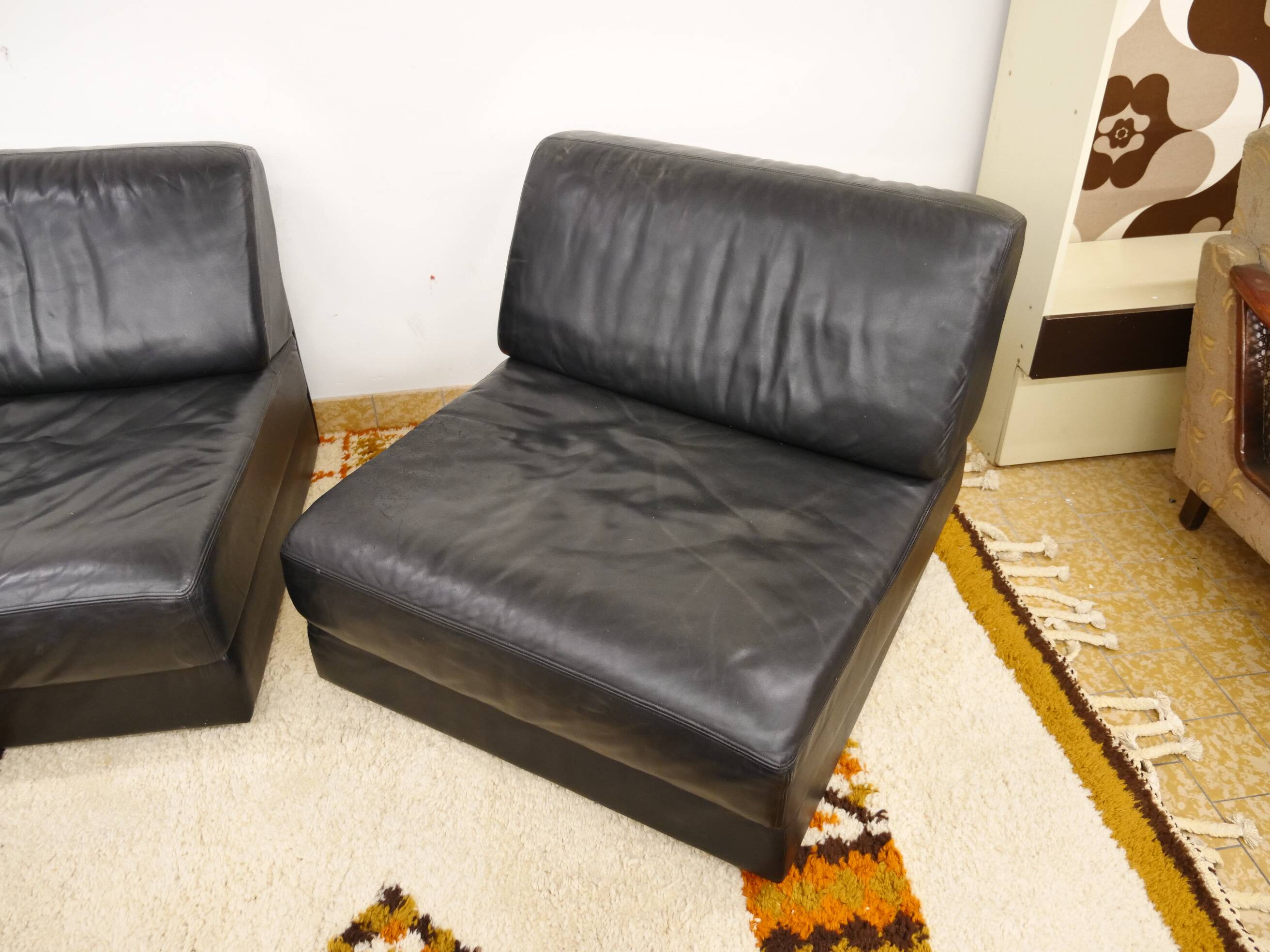 Mid-Century modular sofa in leather by De Sede, Set of 5, 1970s