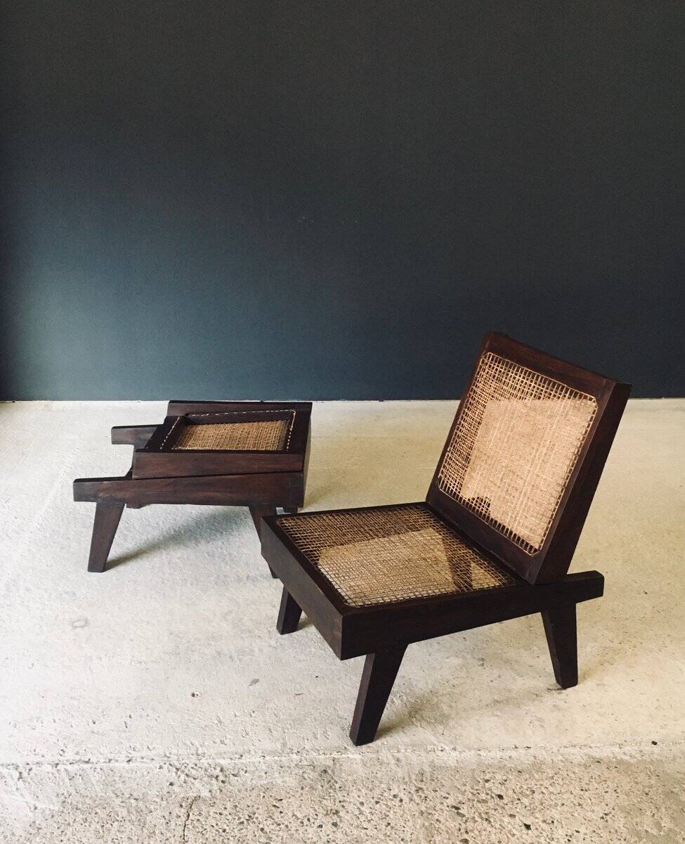 Low Modernist Folding Chairs by Pierre Jeanneret for Chandigarh, India, 1960s, Set of 2