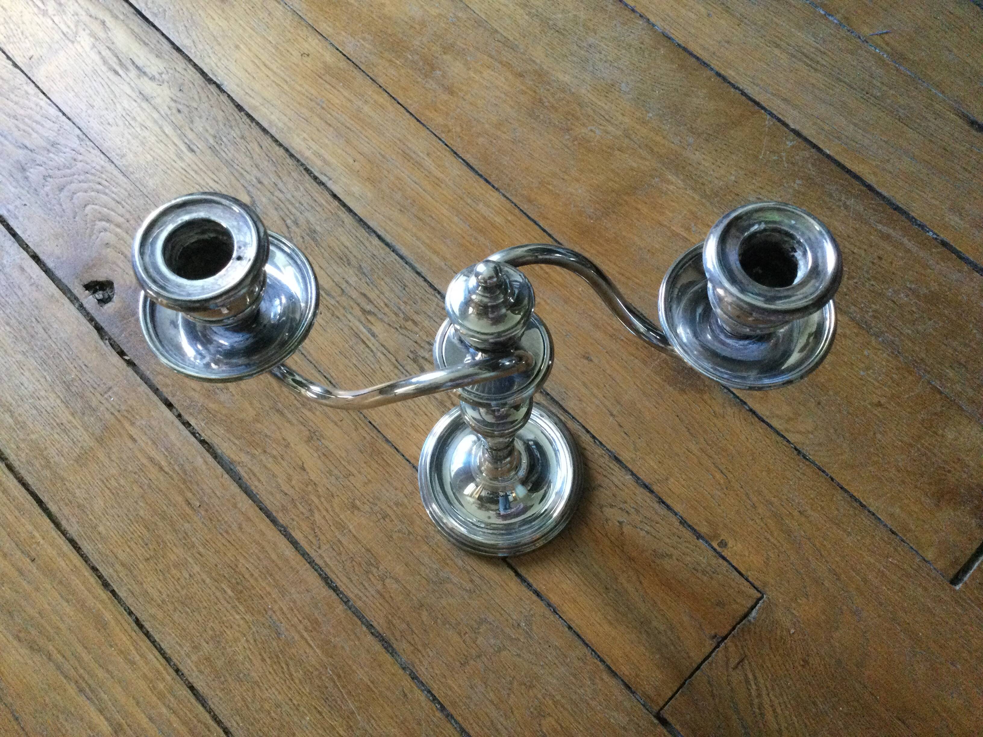 Antique silver metal candle holder 2 branches