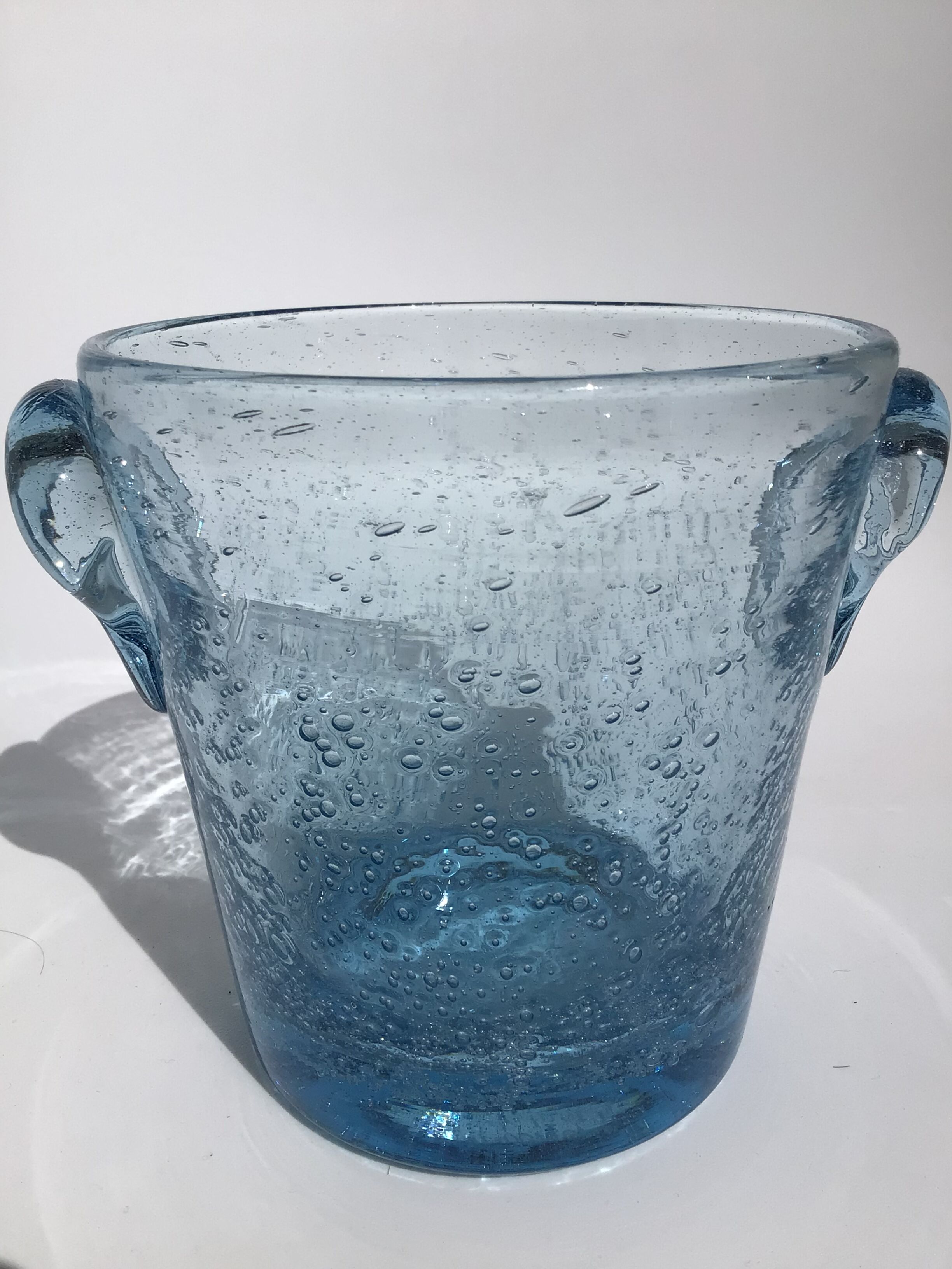 Ice bucket Biot glass blown mouthbug bubbled light blue