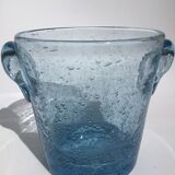 Ice bucket Biot glass blown mouthbug bubbled light blue