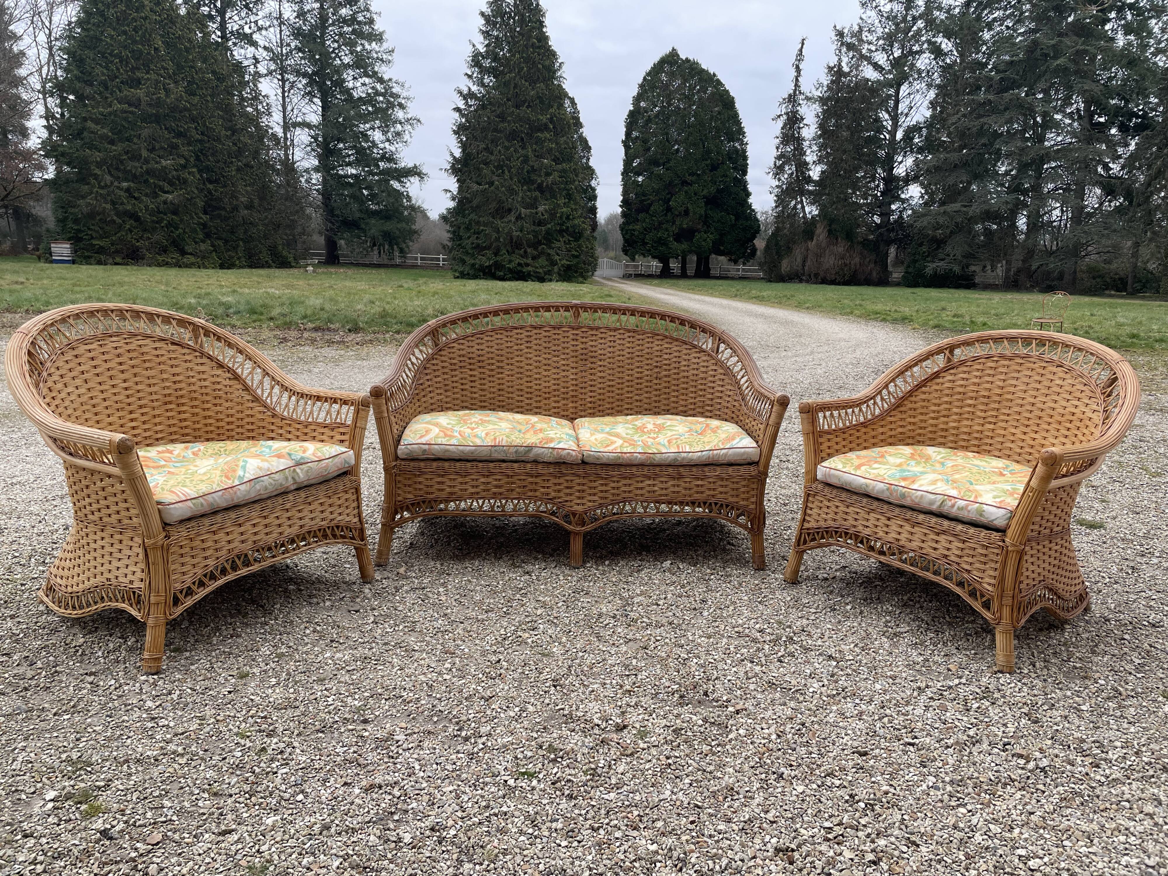 Salon de jardin en rotin 1980