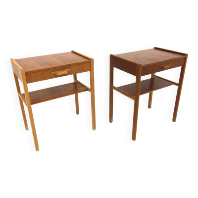 Set de 2 tables chevets en teck et en chêne, Suède, 1960