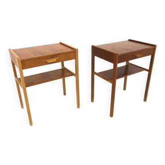 Set de 2 tables chevets en teck et en chêne, Suède, 1960