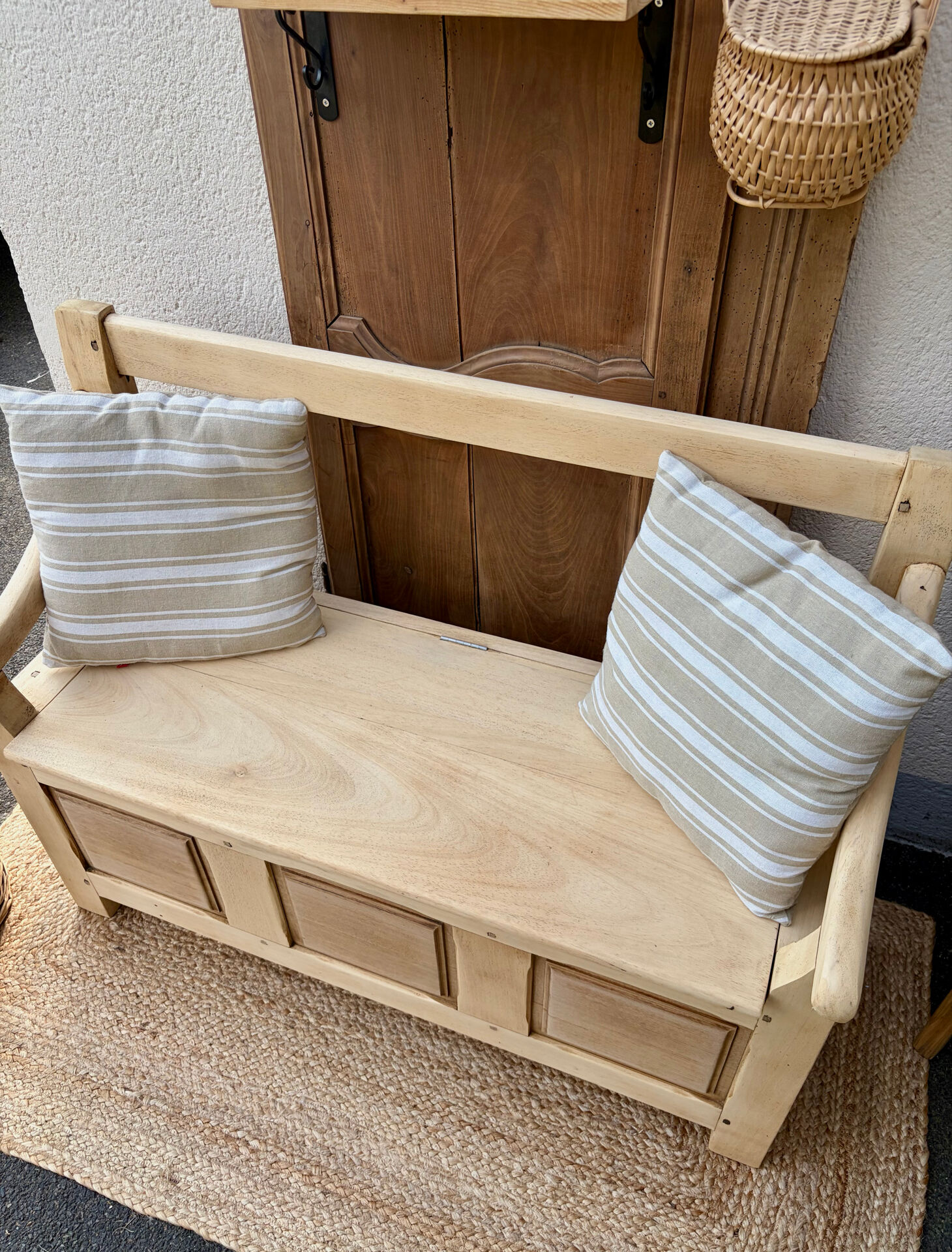 Raw wood bank bench