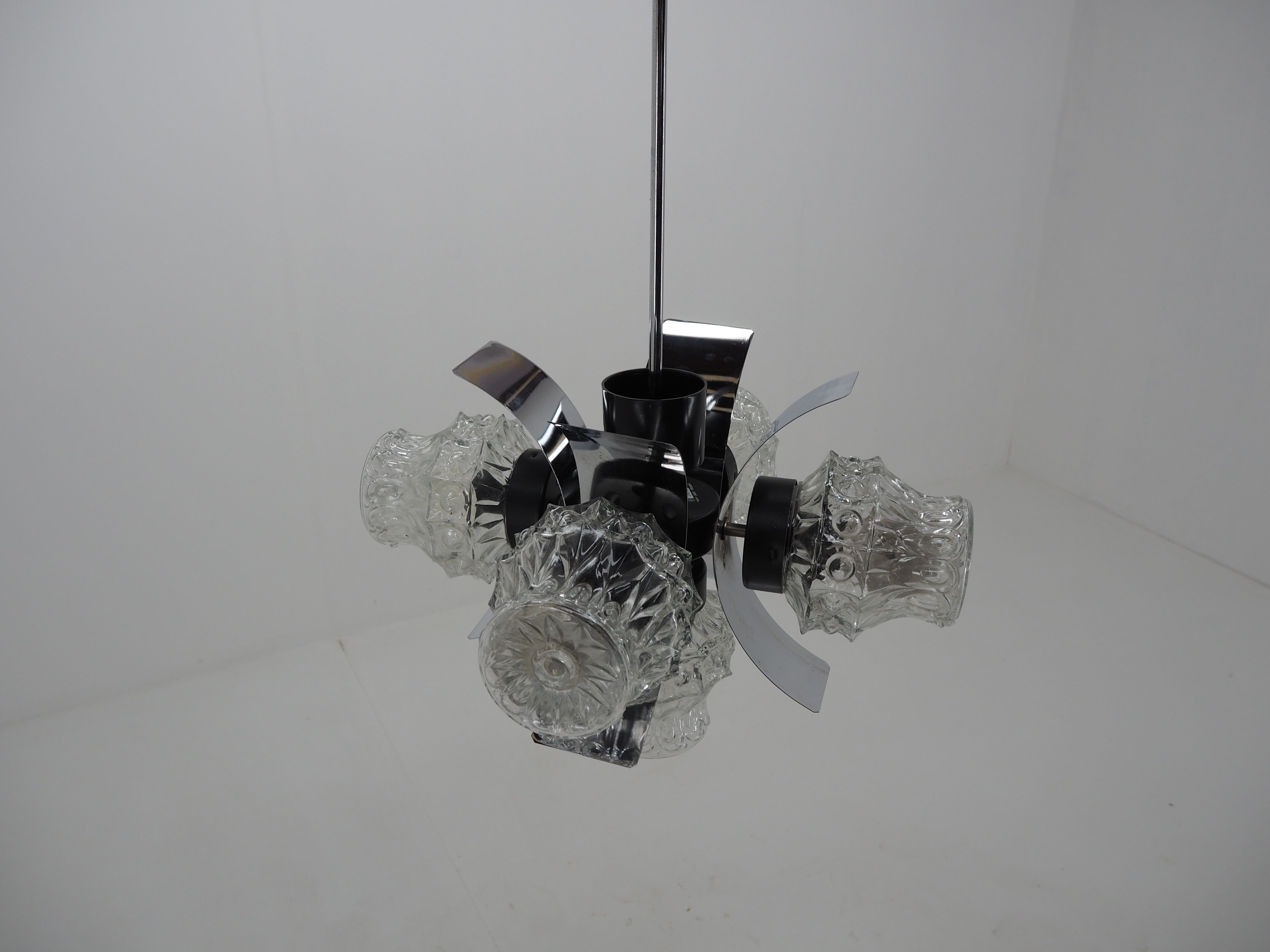 Chrome and glass chandelier, Czechoslovakia, 1960